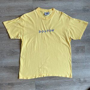 Pale yellow Boston tee embroidered | Friends tee | Vintage lee cotton tee